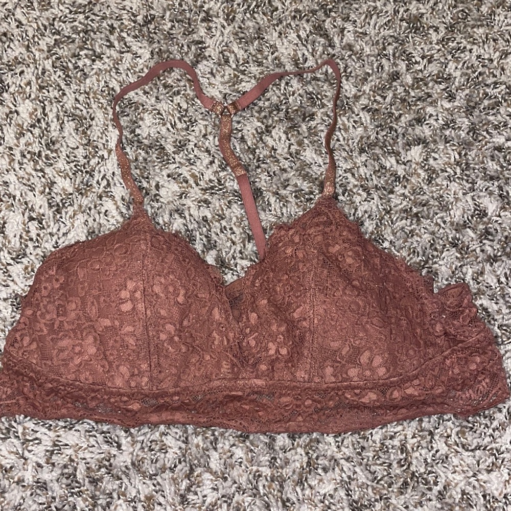 Burgundy Lace Aerie Bralette with Sparkly Straps
